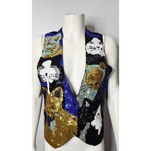 Vintage Sequined & Beaded Novelty Cat Vest